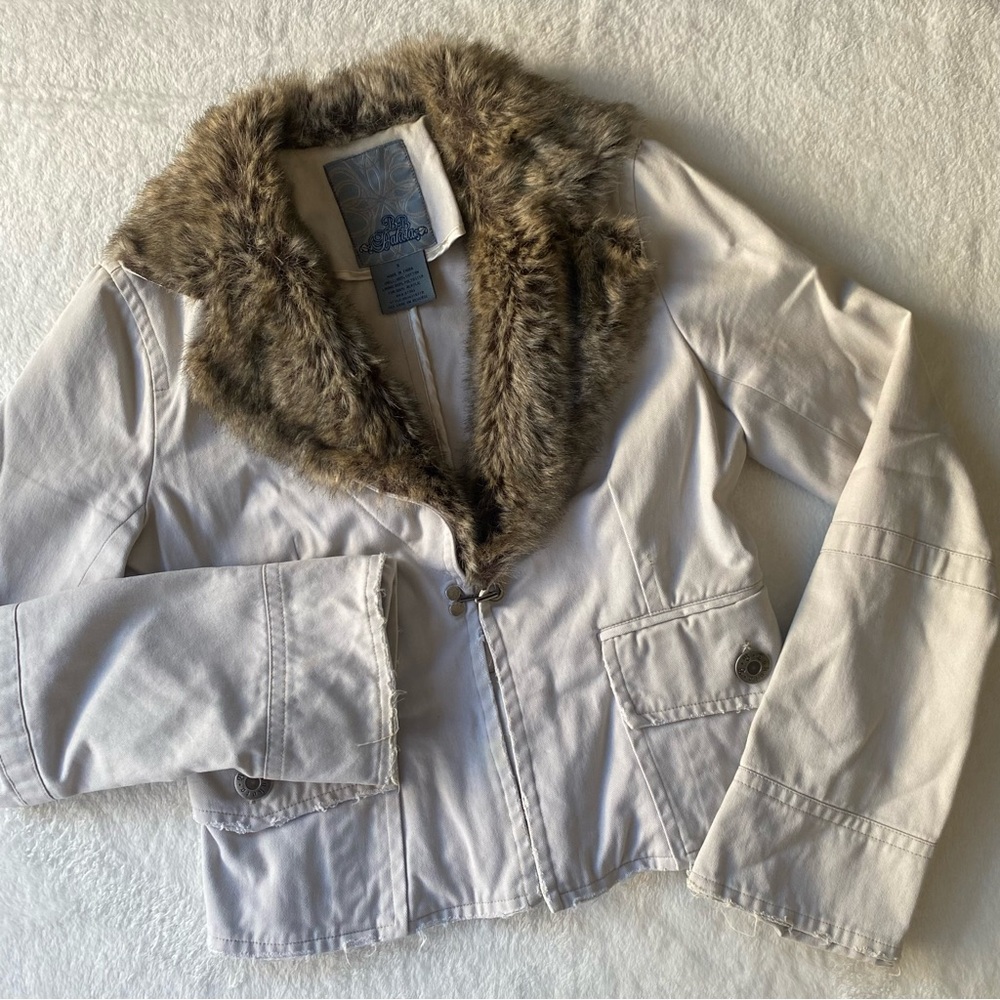 Vintage Y2K BB Dakota Jacket Faux Fur Collar‎ Cream Beige Brown Size Small